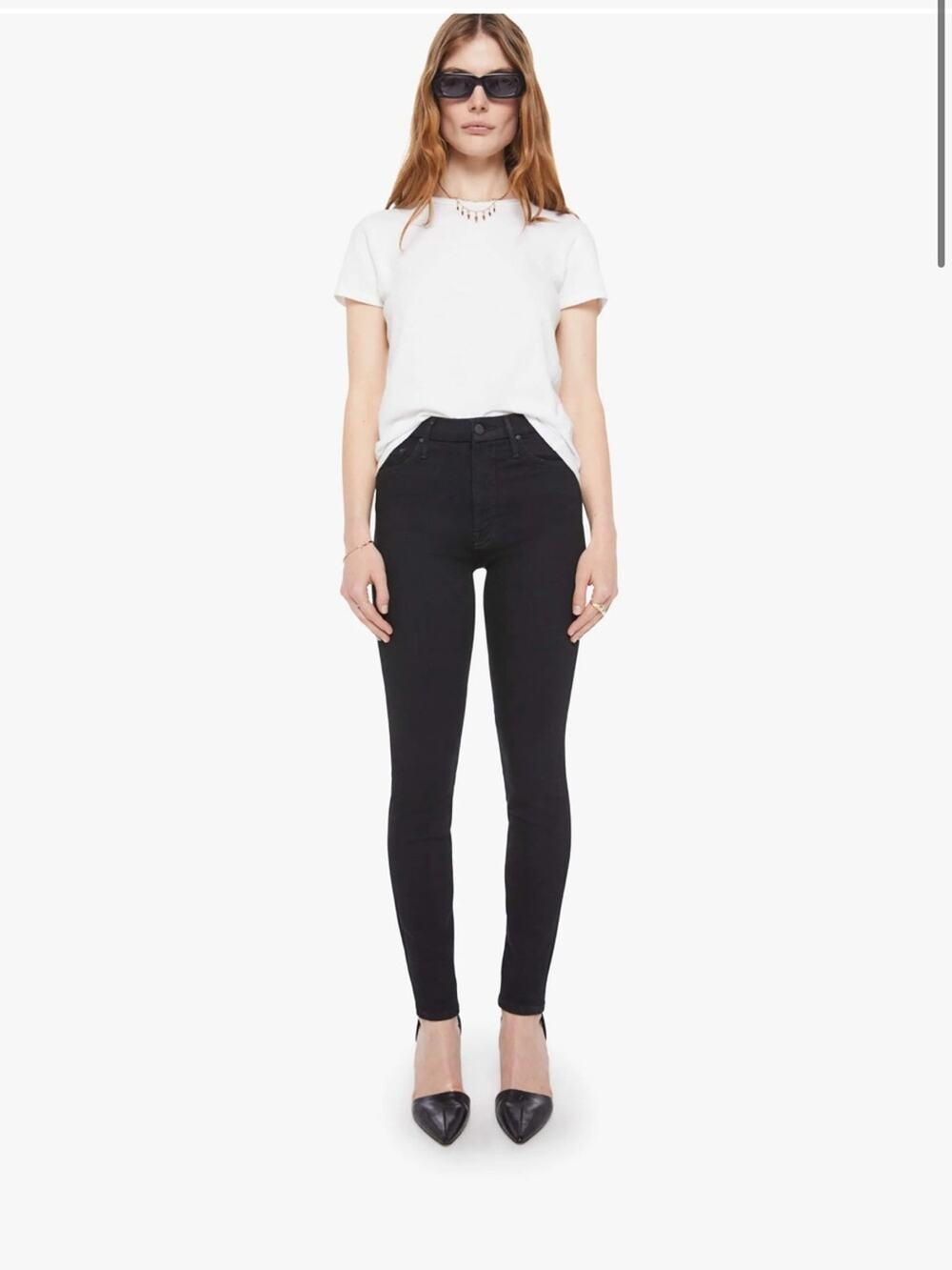 NWT MOTHER High Waisted Looker Jeans in Nighty Night Black Skinny 29